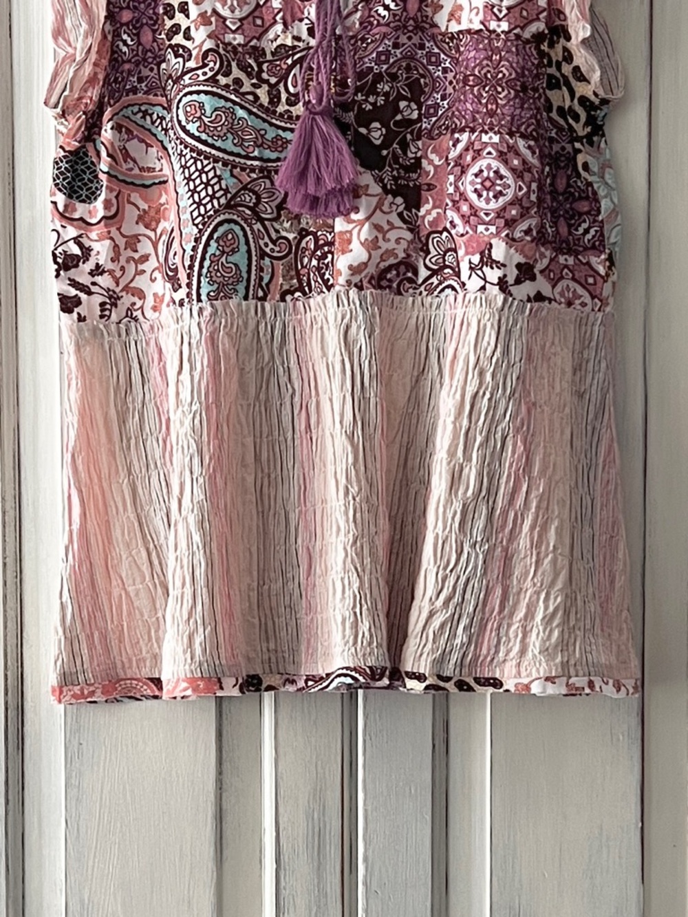 ๐ NET MYSTREE Boho Patchwork Ruffle Sleeve Tank SMALL - Picture 3 of 8